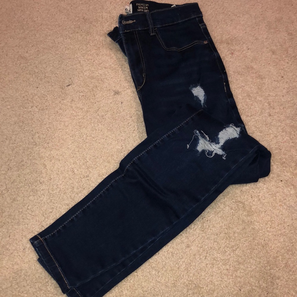 Garage dark blue ripped skinny jeans